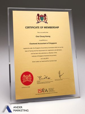 Acrylic Plaques - PA-CERT Ander Marketing Singapore